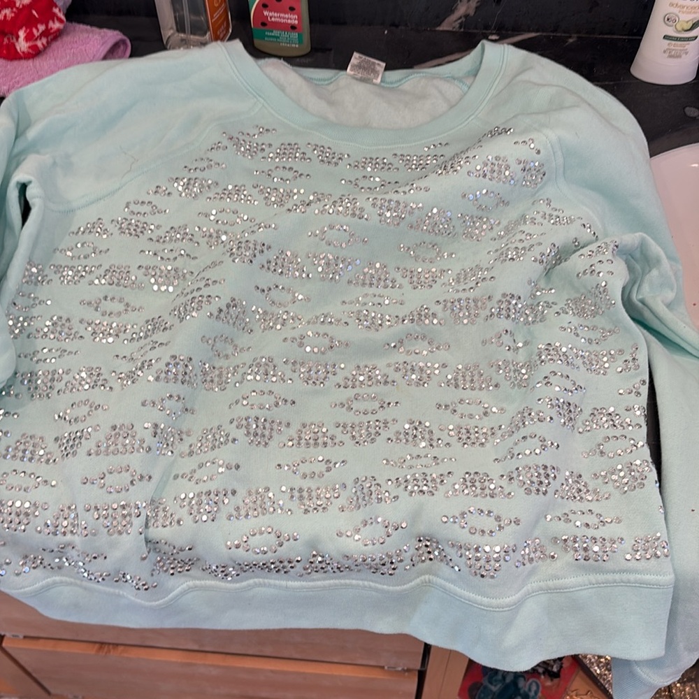 Victoria's Secret Pink Mint Green Sequin Sweatshirt